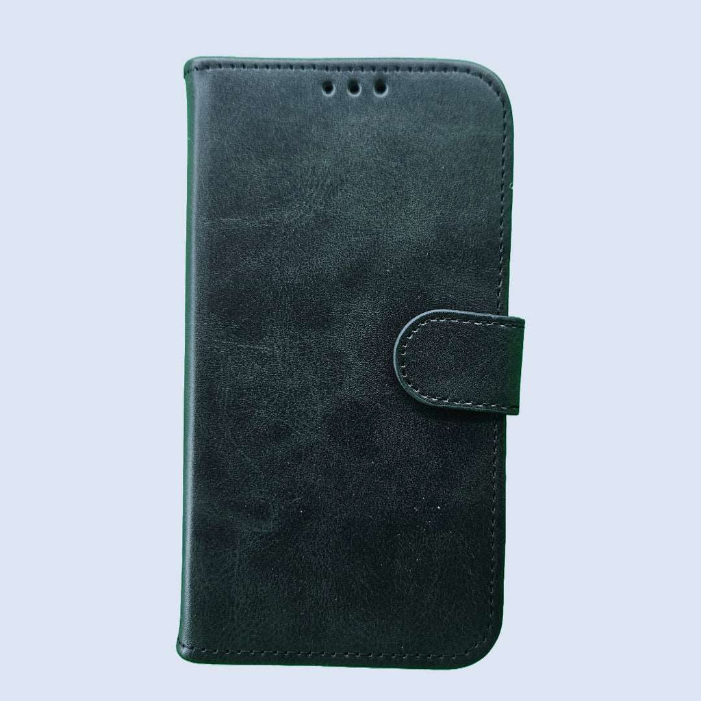 Rubber PU Leather Wallet Phone Case For iPhone (Black)