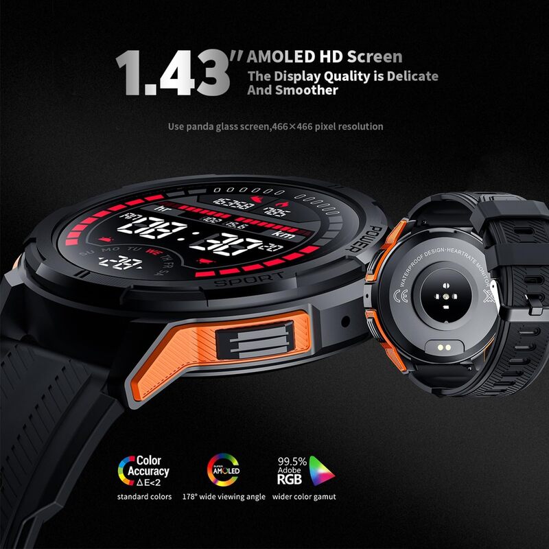 AMOLED Sports Smart Watch, BT Call, Μπαταρία 410mAh