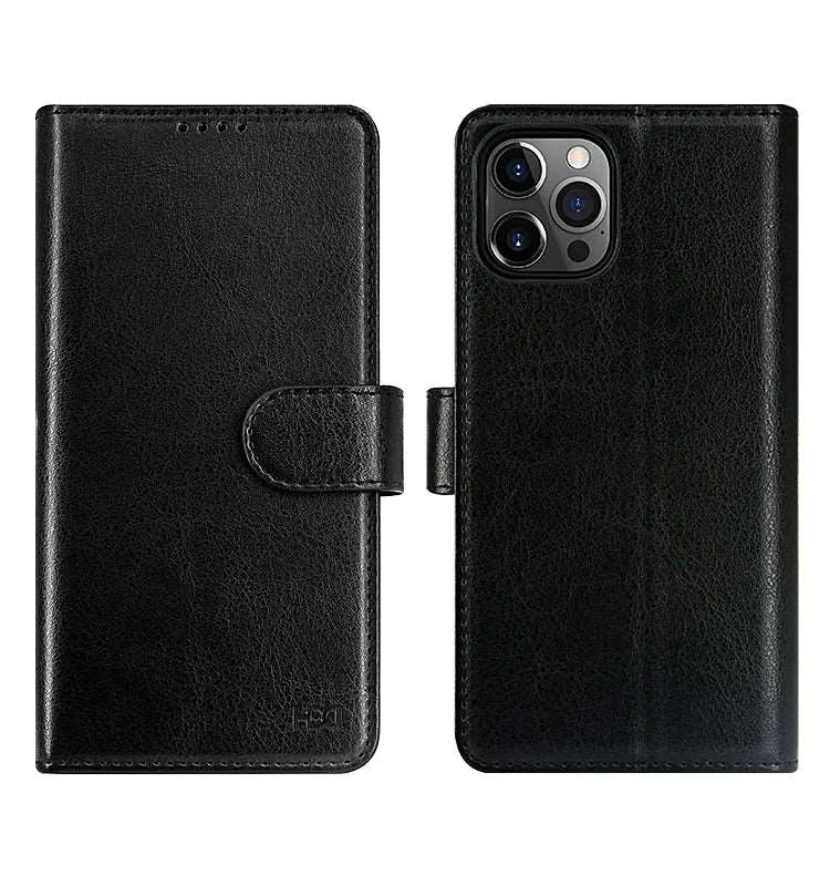 Rubber PU Leather Wallet Phone Case For Samsung (Black)