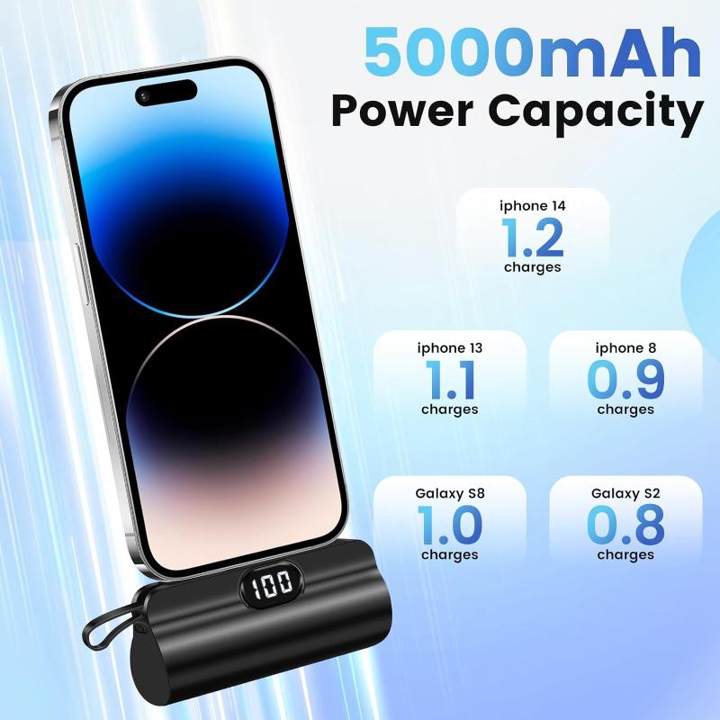 Mini Power Bank,Capsule Power Phone Charger 5000mAh,Portable Charger for Apple & Android Phones